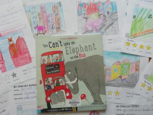 Prace plastyczne uczniów o książce "You can’t take an elephant on the bus"
