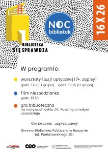 Powiększ. Noc Bibliotek 2026 w Raszynotece - alternatywa tekstowa w artykule