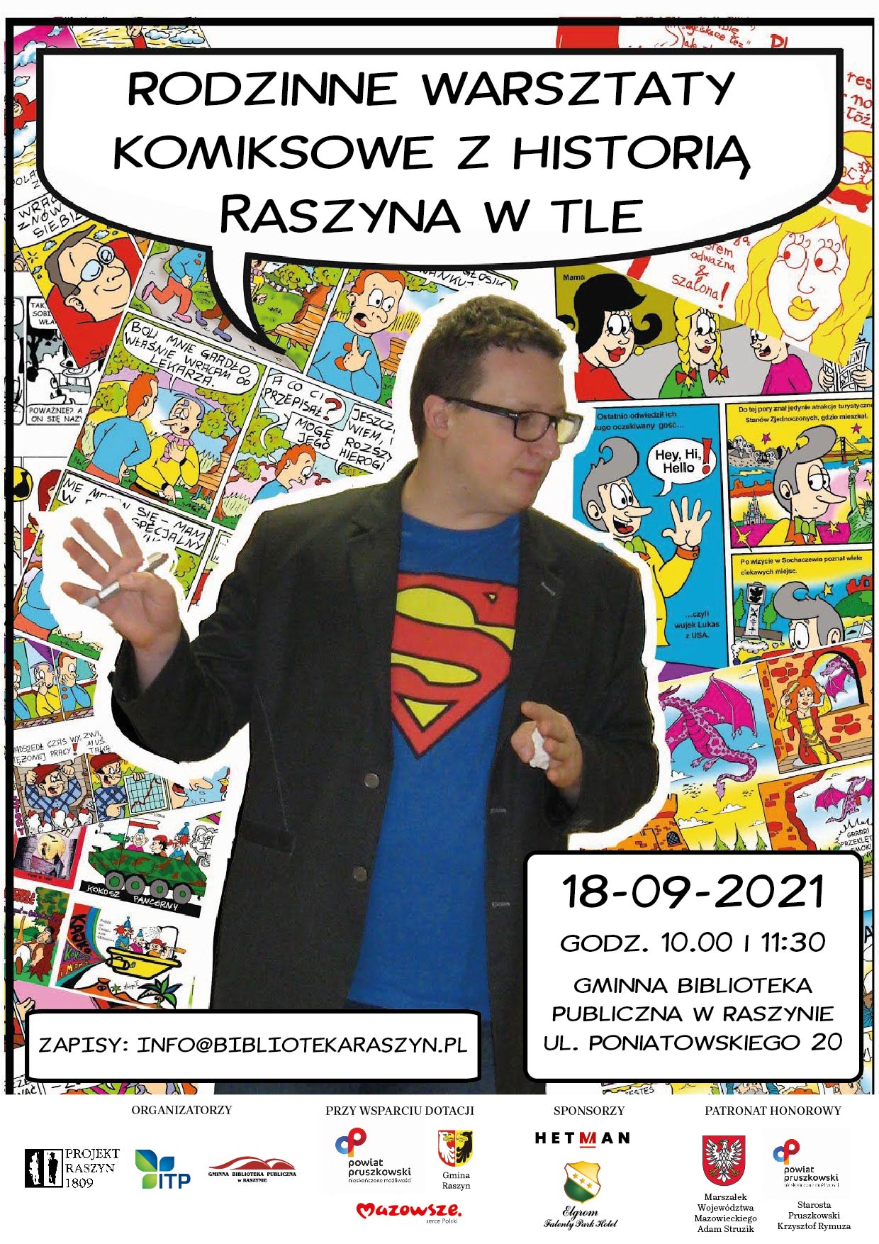 Rodzinne warsztaty komiksowe z historią Raszyna w tle - plakat
