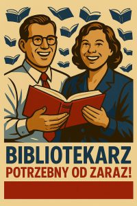Bibliotekarz potrzebny od zaraz - plakat do oferty pracy