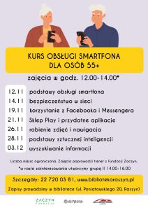 Powiększ. Kurs obsługi smartfona - plakat. Alternatywa tekstowa w artykule