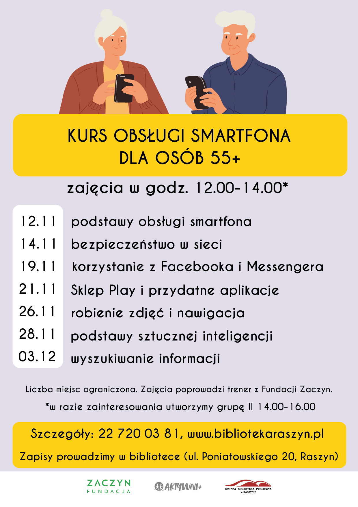 Powiększ. Kurs obsługi smartfona - plakat. Alternatywa tekstowa w artykule